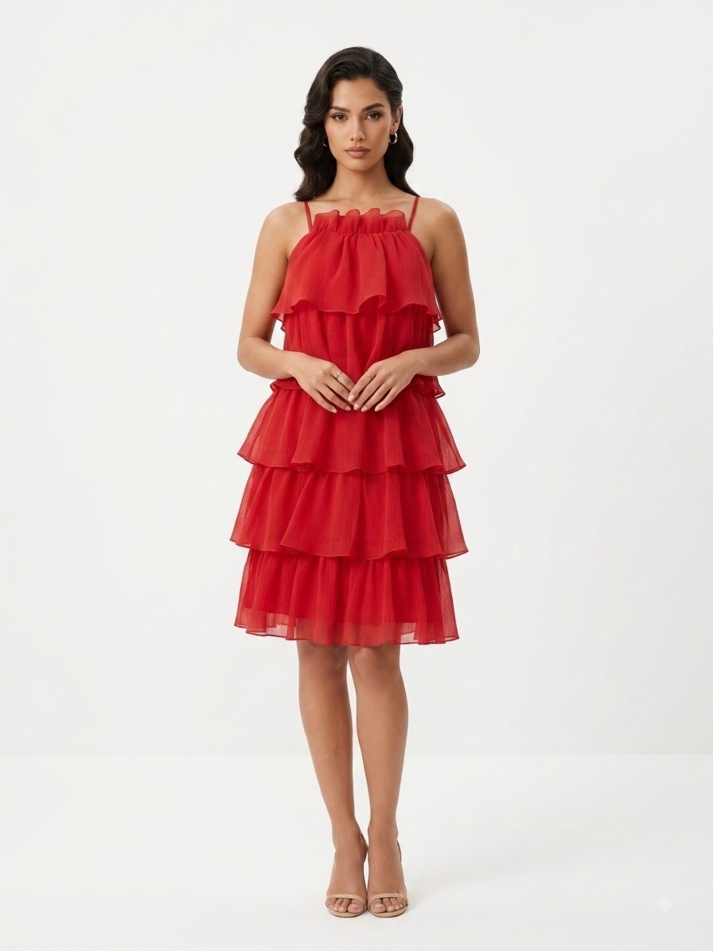 Red Tiered Ruffle Cocktail Dress - Women